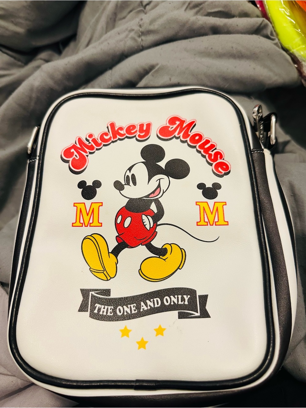 Disney White & Black Mickey Mouse Crossbody Bag with Red and Yellow Accents